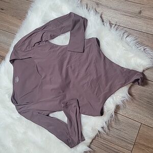 PUMIEY Long Sleeve Body Suit Sweetheart Neck Top Sz S Brown Soft Stretchy